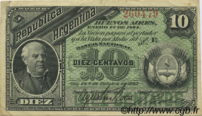 10 Centavos ARGENTINA  1884 P.006 XF