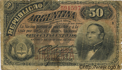50 Centavos ARGENTINA  1884 P.008 B