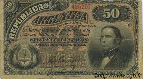 50 Centavos ARGENTINA  1884 P.008 BC
