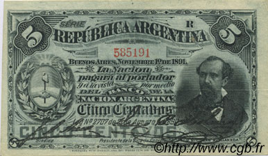 5 Centavos ARGENTINA  1891 P.209 XF-