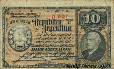 10 Centavos ARGENTINA  1891 P.210 F+