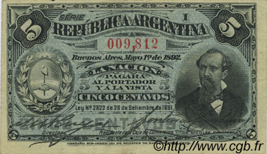 5 Centavos ARGENTINIEN  1892 P.213 VZ
