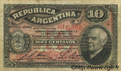 10 Centavos ARGENTINIEN  1895 P.228 SS