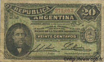 20 Centavos ARGENTINIEN  1895 P.229 fS