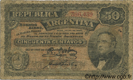50 Centavos ARGENTINA  1895 P.230 G