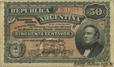 50 Centavos ARGENTINA  1895 P.230 MBC