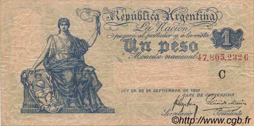 1 Peso ARGENTINA  1908 P.243a q.BB