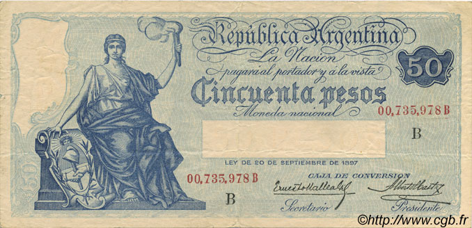 50 Pesos ARGENTINA  1925 P.246b VF - XF