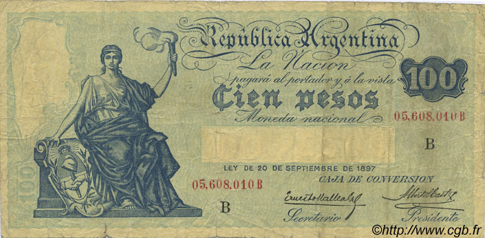 100 Pesos ARGENTINA  1926 P.247b q.MB