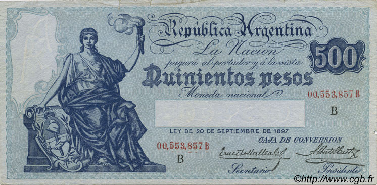 500 Pesos ARGENTINA  1929 P.248b MBC