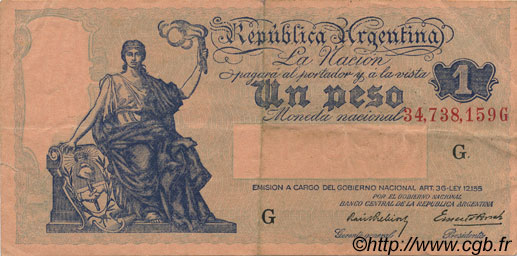 1 Peso ARGENTINA  1935 P.251a VF