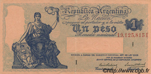 1 Peso ARGENTINA  1935 P.251a SPL