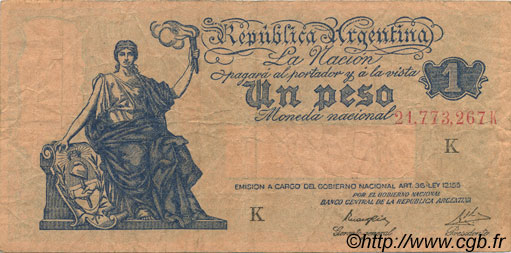 1 Peso ARGENTINA  1935 P.251d q.BB