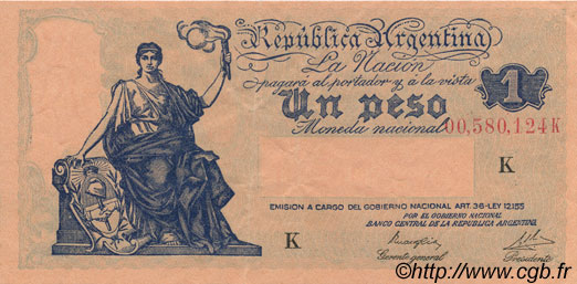 1 Peso ARGENTINA  1935 P.251d EBC