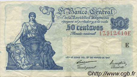 50 Centavos ARGENTINIEN  1948 P.256 SS
