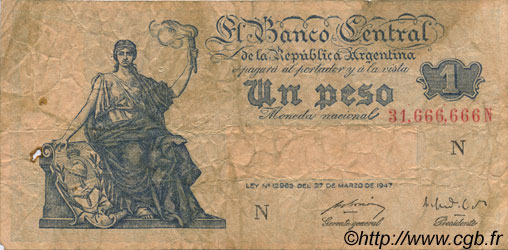 1 Peso ARGENTINA  1948 P.257 F