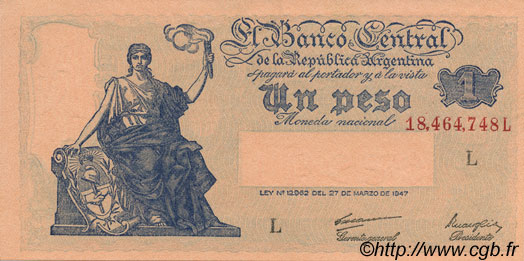 1 Peso ARGENTINA  1948 P.257 AU