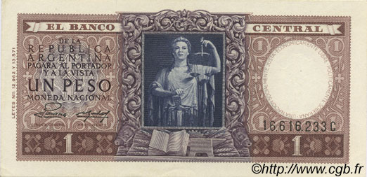 1 Peso ARGENTINA  1952 P.260b AU