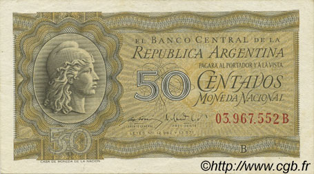 50 Centavos ARGENTINIEN  1951 P.261 VZ