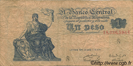 1 Peso ARGENTINA  1956 P.262 BC