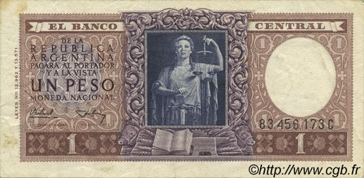 1 Peso ARGENTINA  1956 P.263 VF