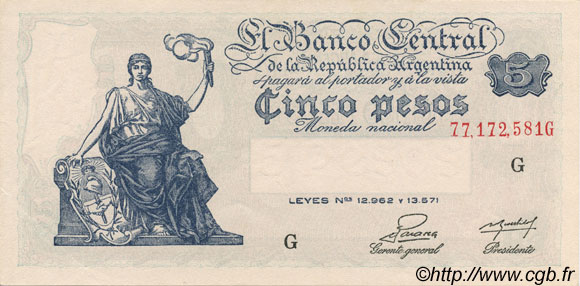 5 Pesos ARGENTINIEN  1951 P.264c fST+