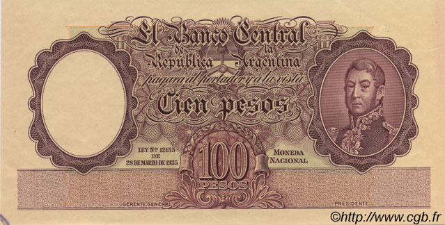 100 Pesos Non émis ARGENTINA  1935 P.267A AU