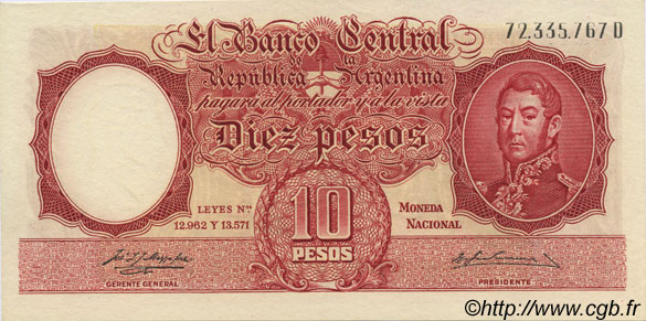 10 Pesos ARGENTINA  1954 P.270a UNC-