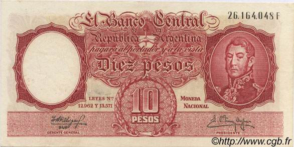 10 Pesos ARGENTINIEN  1954 P.270c fST