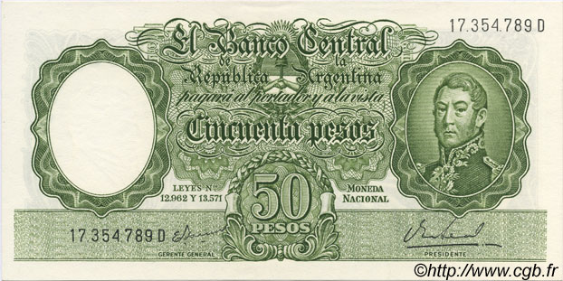 50 Pesos ARGENTINA  1955 P.271a UNC-