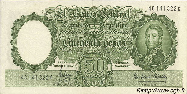 50 Pesos ARGENTINA  1955 P.271c SPL