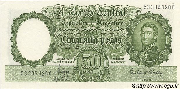 50 Pesos ARGENTINA  1955 P.271c UNC