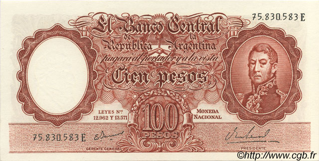 100 Pesos ARGENTINA  1957 P.272a UNC
