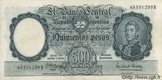 500 Pesos ARGENTINA  1954 P.273b XF