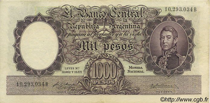 1000 Pesos ARGENTINA  1955 P.274a XF