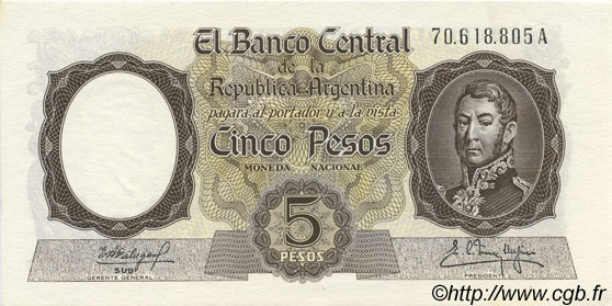 5 Pesos ARGENTINA  1960 P.275c FDC
