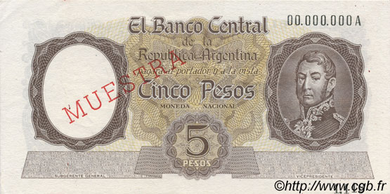 5 Pesos Spécimen ARGENTINA  1960 P.275s SC