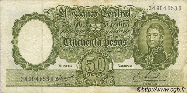 50 Pesos ARGENTINA  1968 P.276 BB