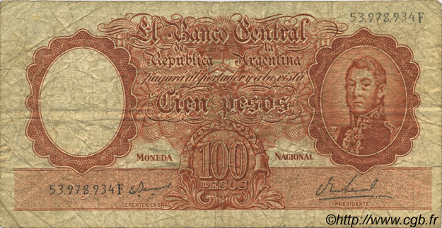 100 Pesos ARGENTINA  1967 P.277 B