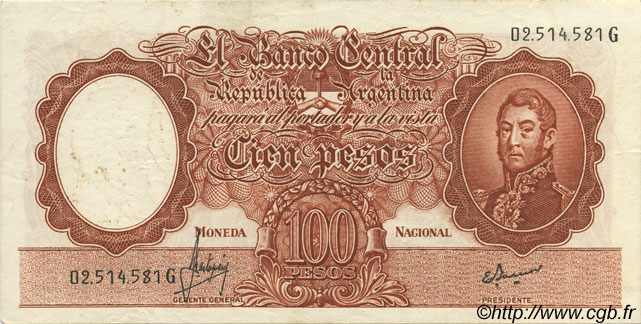 100 Pesos ARGENTINA  1967 P.277 MBC