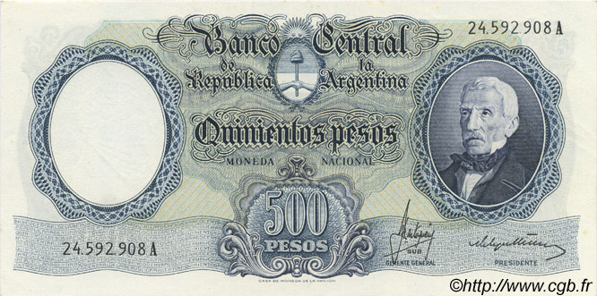 500 Pesos ARGENTINA  1964 P.278a q.FDC
