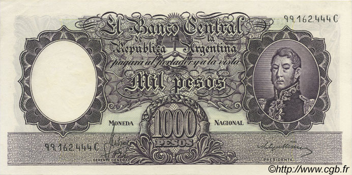 1000 Pesos ARGENTINA  1966 P.279b AU