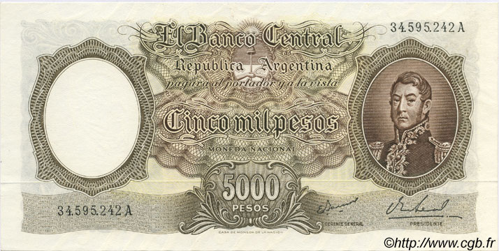 5000 Pesos ARGENTINA  1962 P.280b FDC