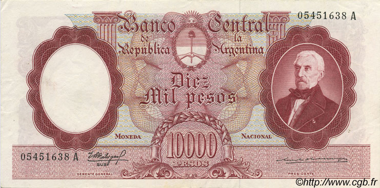 10000 Pesos ARGENTINA  1961 P.281a XF