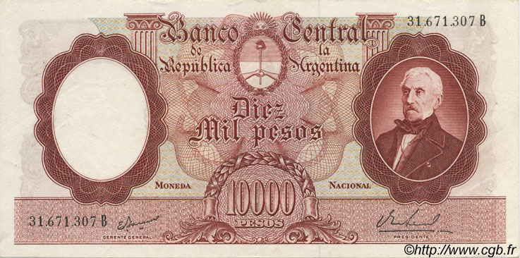 10000 Pesos ARGENTINA  1961 P.281b SC