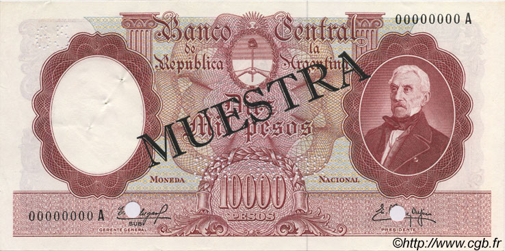 10000 Pesos Spécimen ARGENTINA  1961 P.281s SC