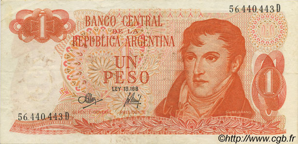 1 Peso ARGENTINIEN  1970 P.287 SS