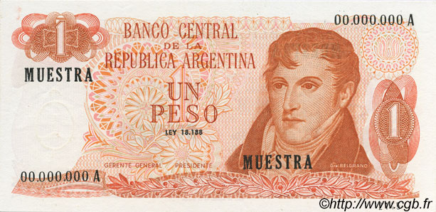 1 Peso Spécimen ARGENTINIEN  1970 P.287s ST