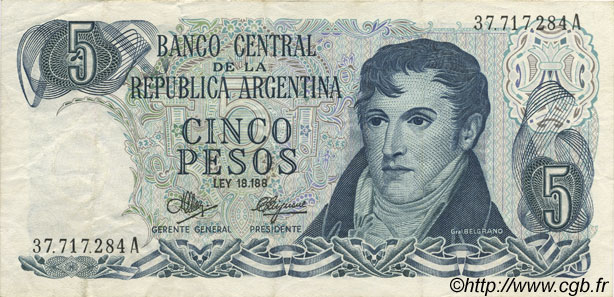 5 Pesos ARGENTINIEN  1971 P.288 SS