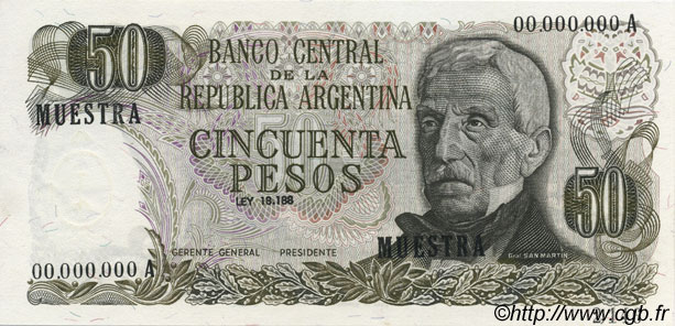 50 Pesos Spécimen ARGENTINA  1972 P.290s FDC